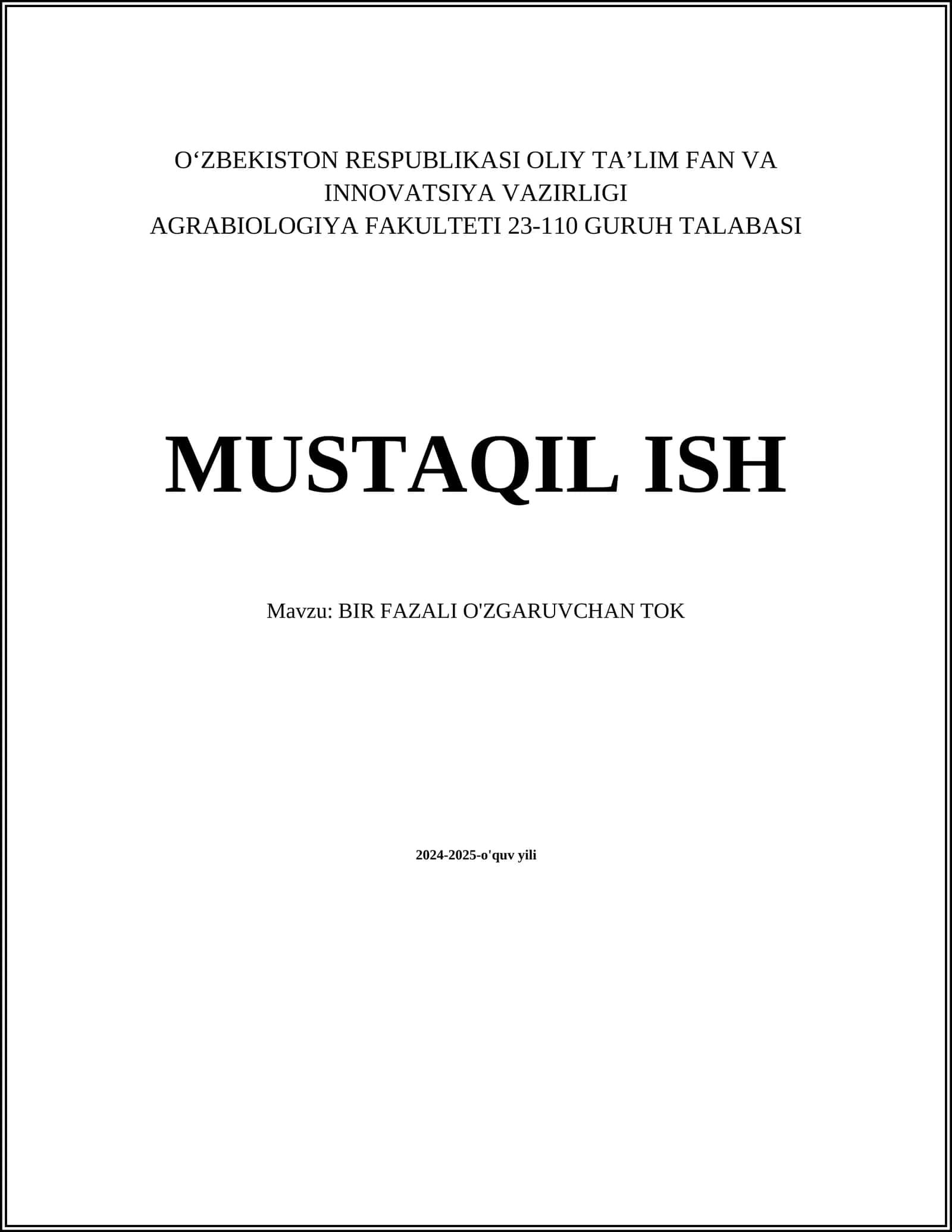 BIR FAZALI O'ZGARUVCHAN TOK