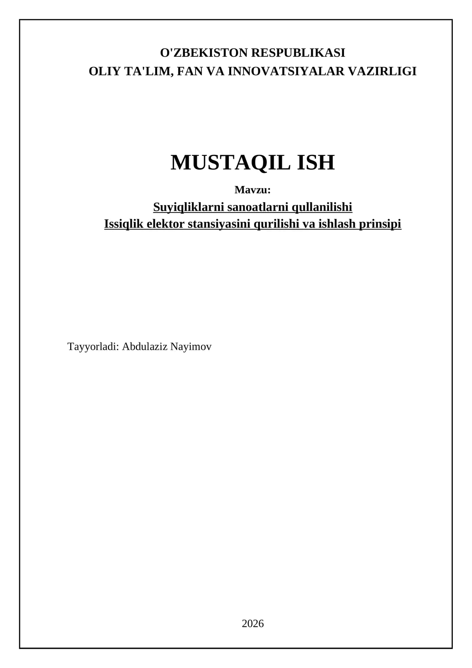 Suyuiqliklarni sanoatlarni qullanilishi Issiqlik elektor stansiyasini qurilishi va ishlash prinsipi