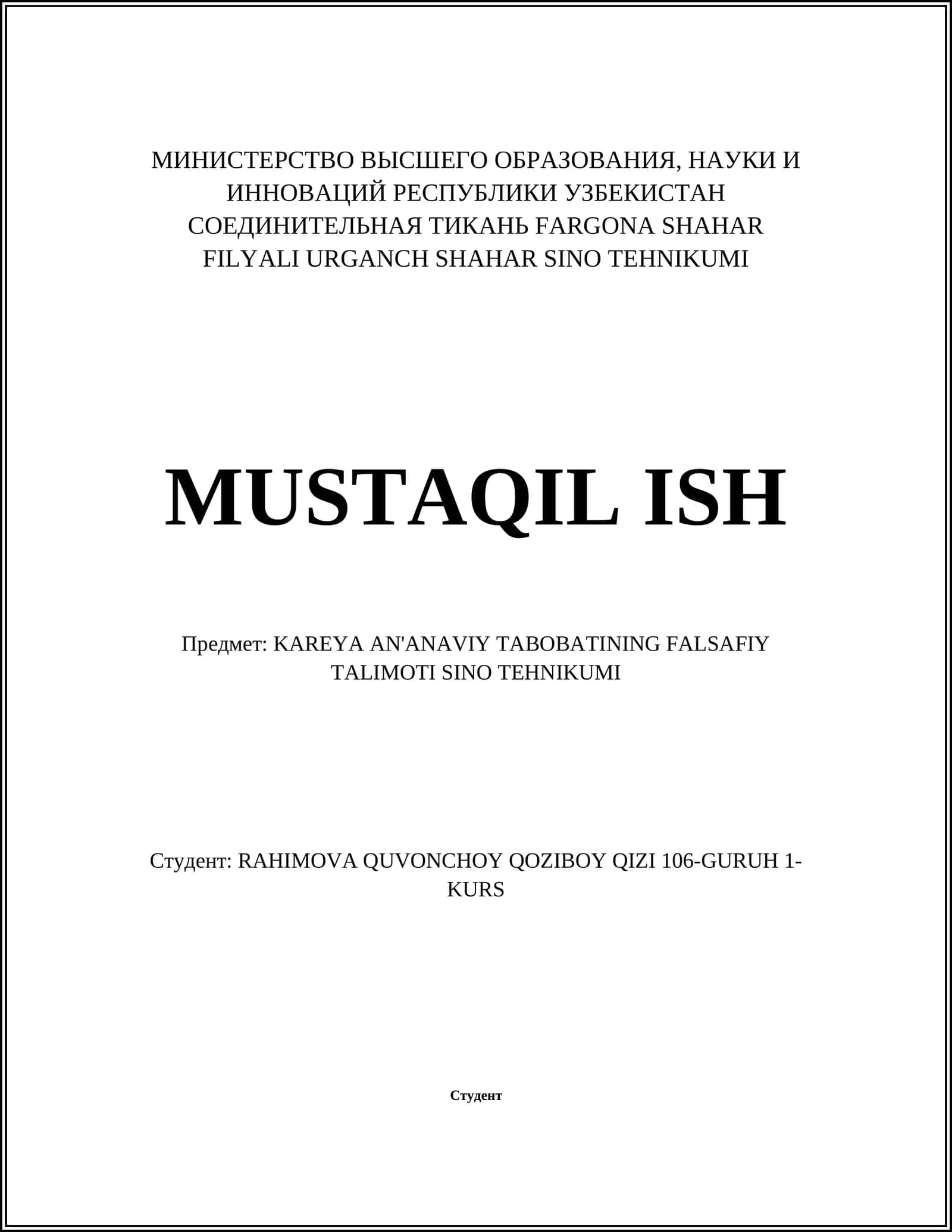 KAREYA AN'ANAVIY TABOBATINING FALSAFIY TALIMOTI
