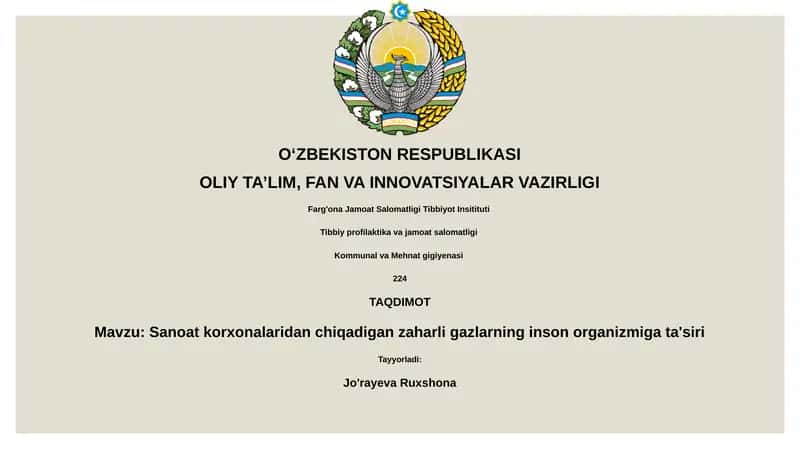 Zaharli gazlarning inson organizmiga ta'siri