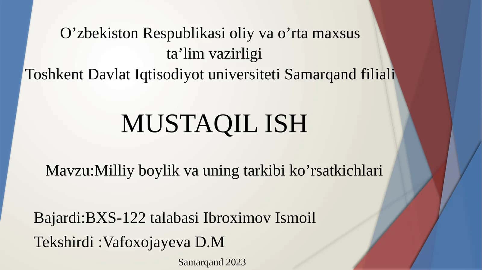 Milliy boylik va uning tarkibi ko'rsatkichlari