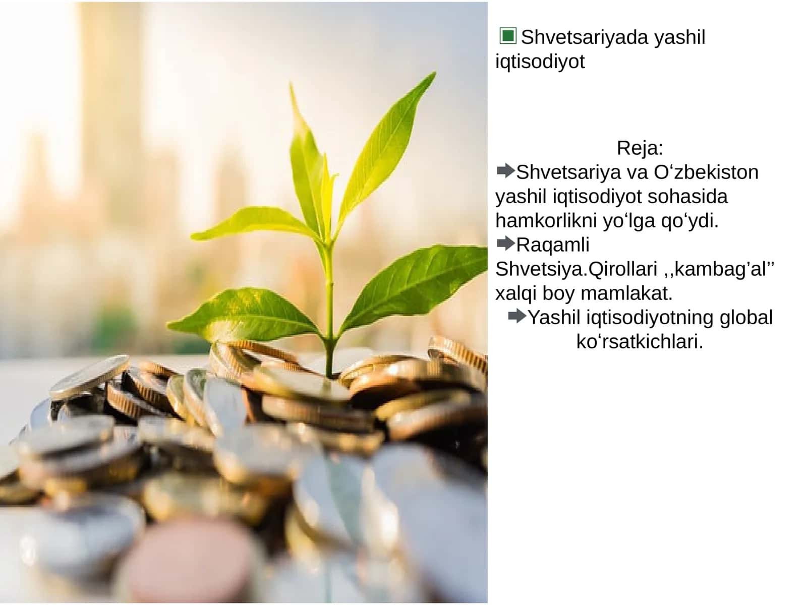 Shvetsariyada yashil iqtisodiyot