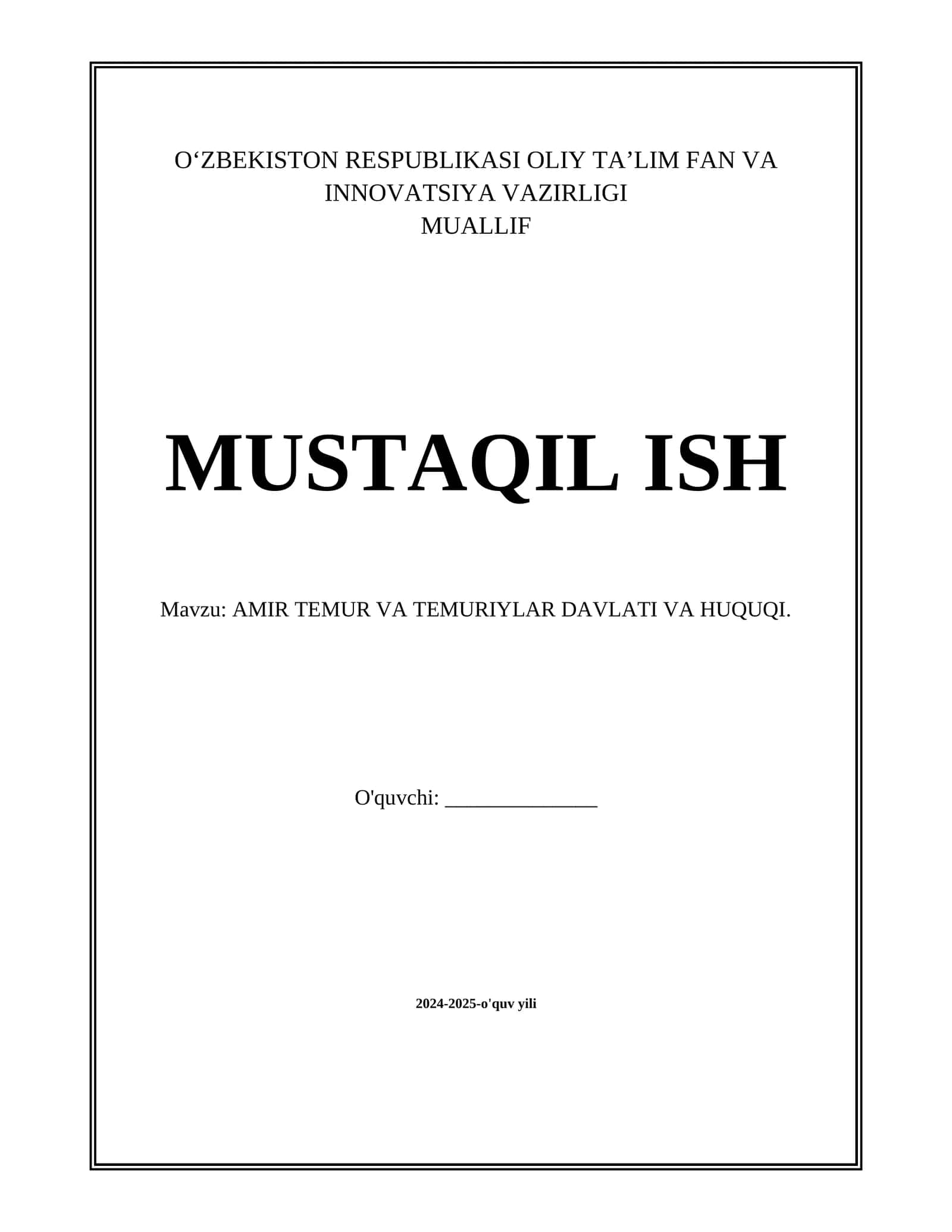 AMIR TEMUR VA TEMURIYLAR DAVLATI VA HUQUQI.