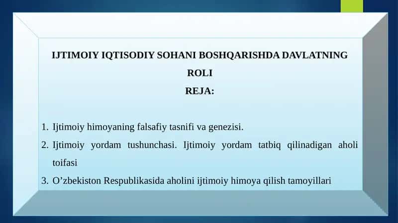 IJTIMOIY IQTISODIY SOHANI BOSHQARISHDA DAVLATNING ROLI