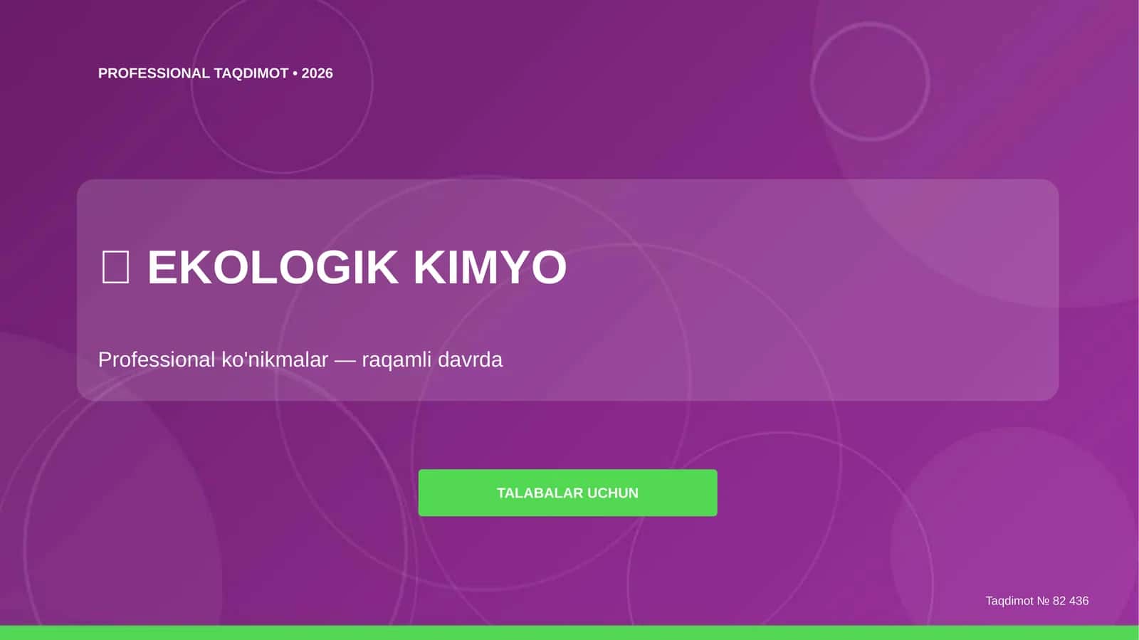 Ekologik kimyo: professional ko'nikmalar (raqamli davrda) [talabalar uchun]