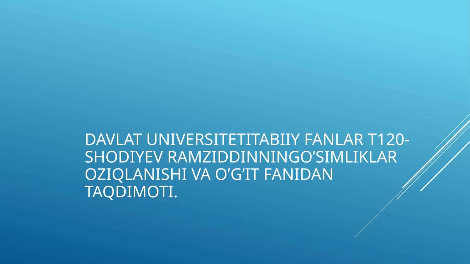 O’simliklar oziqlanishi va o’g’it fanidan taqdimoti