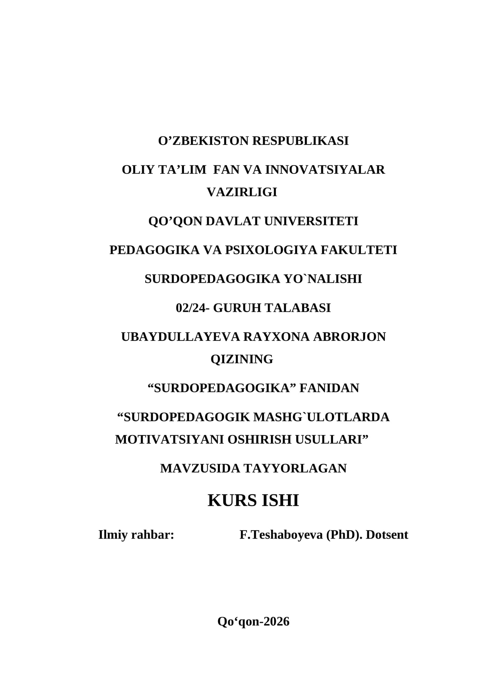 Surdopedagogik Mashg'ulotlarda Motivatsiyani Oshirish Usullari
