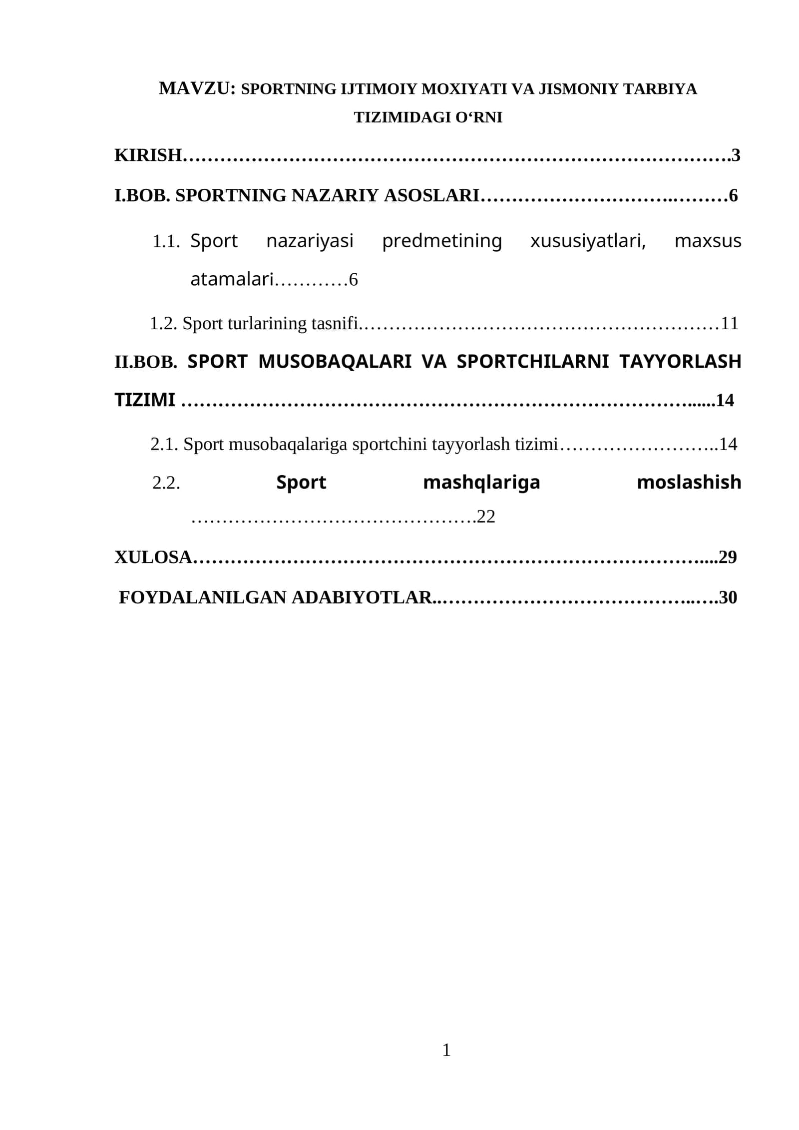 SPORTNING IJTIMOIY MOXIYATI VA JISMONIY TARBIYA TIZIMIDAGI O‘RNI