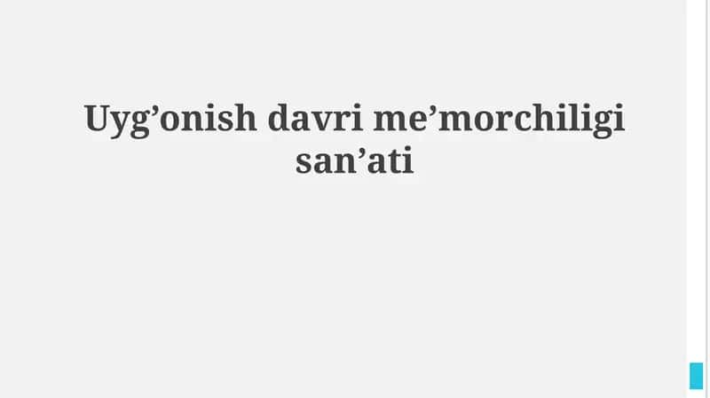 Uyg’onish davri me’morchiligi san’ati