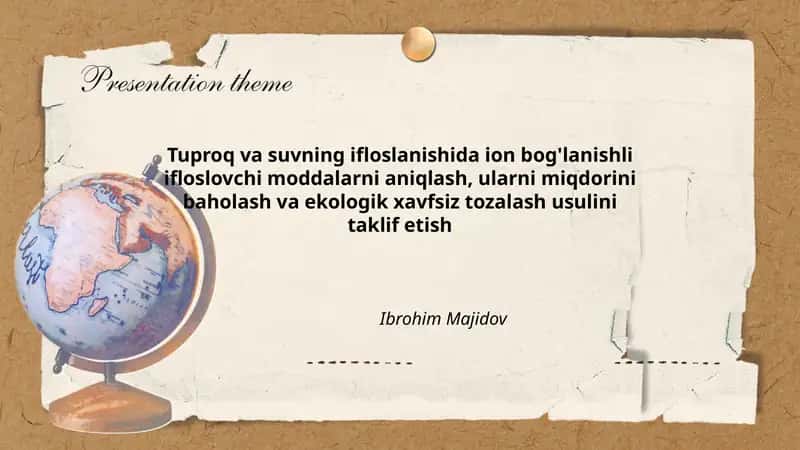 Tuproq va suvning ifloslanishida ion bog'lanishli ifloslovchi moddalarni aniqlash