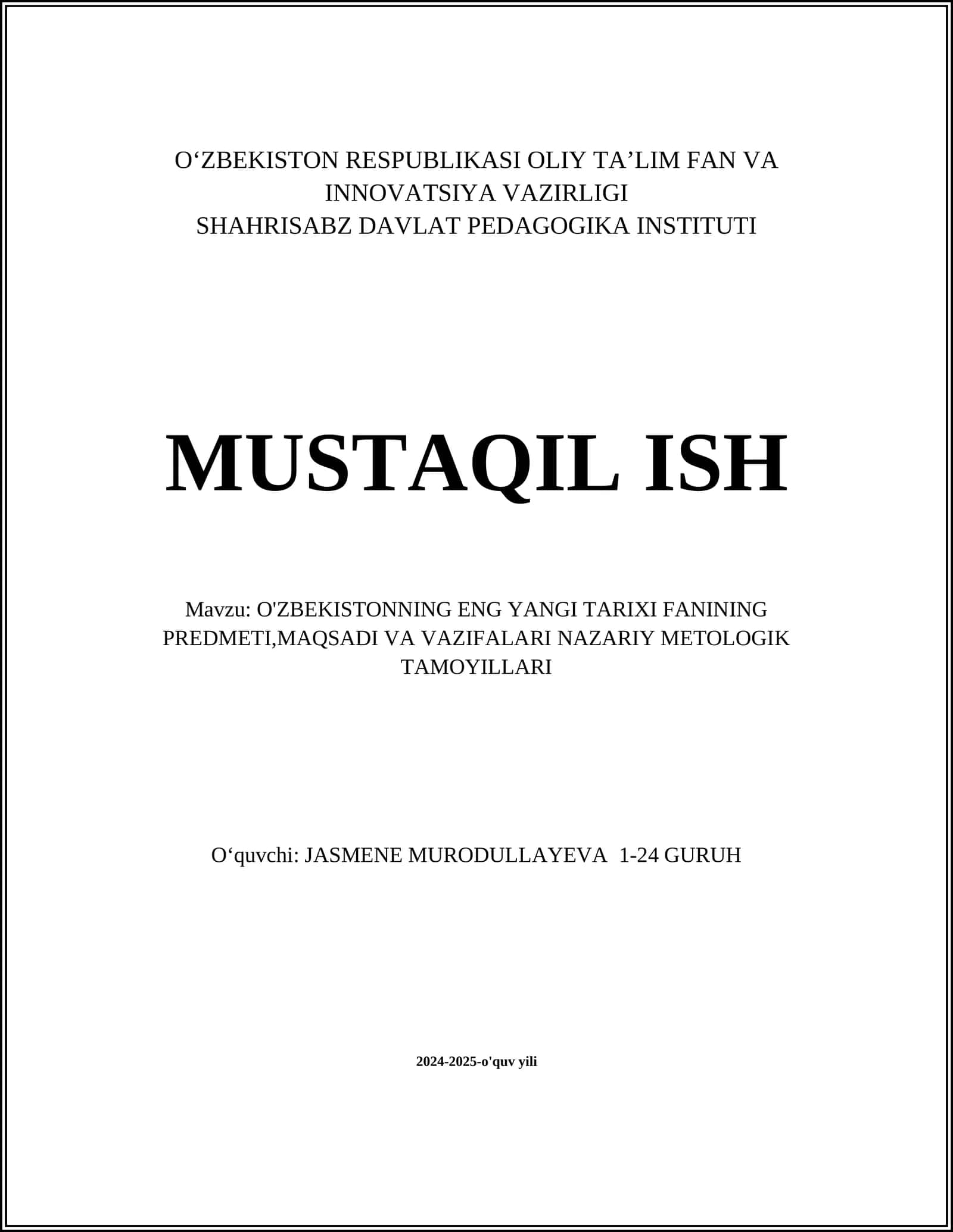 O'zbekistonning Eng Yangi Tarixi Fani