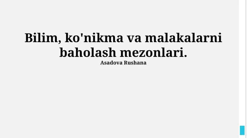 Bilim, ko'nikma va malakalarni baholash mezonlari