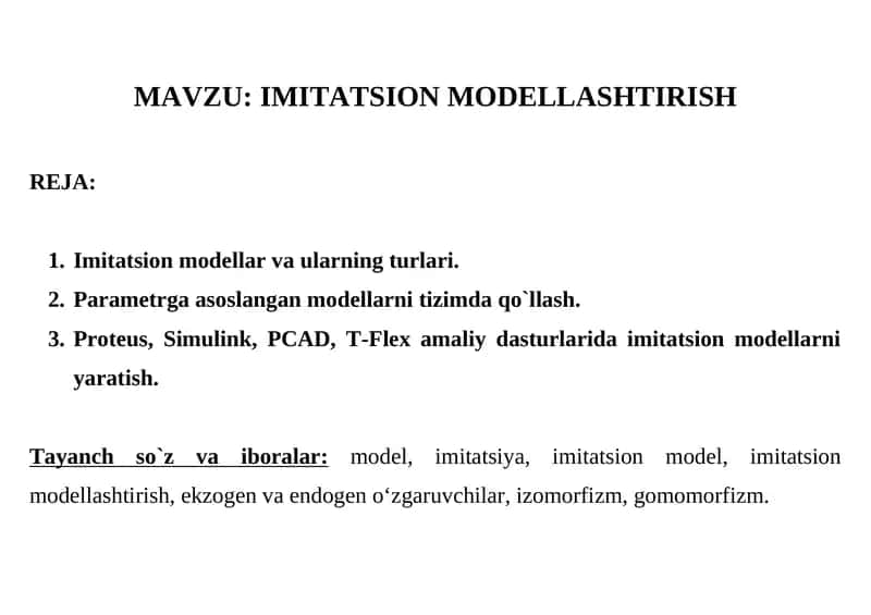 IMITATSION MODELLASHTIRISH