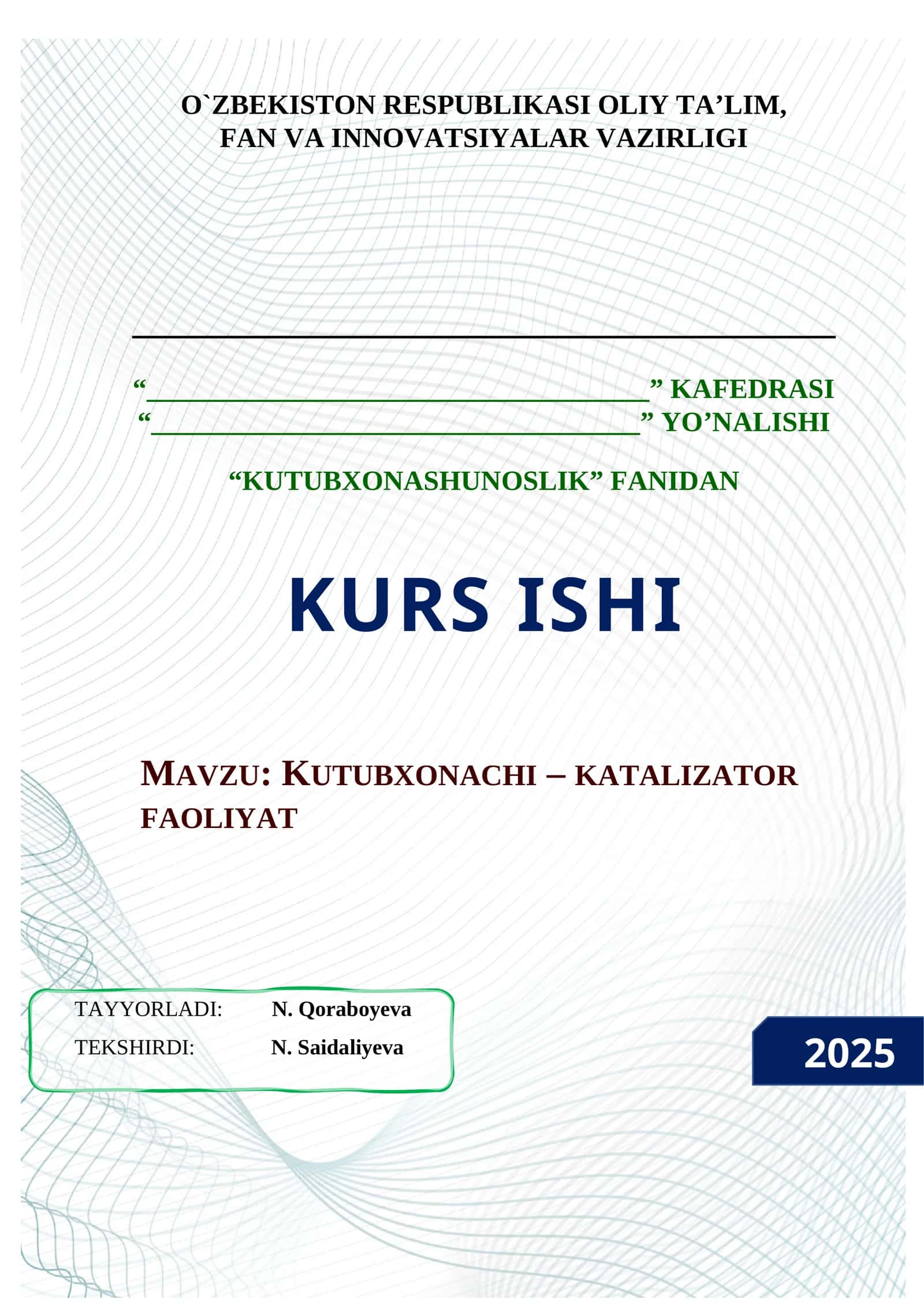 KUTUBXONACHI – KATALIZATOR FAOLIYAT