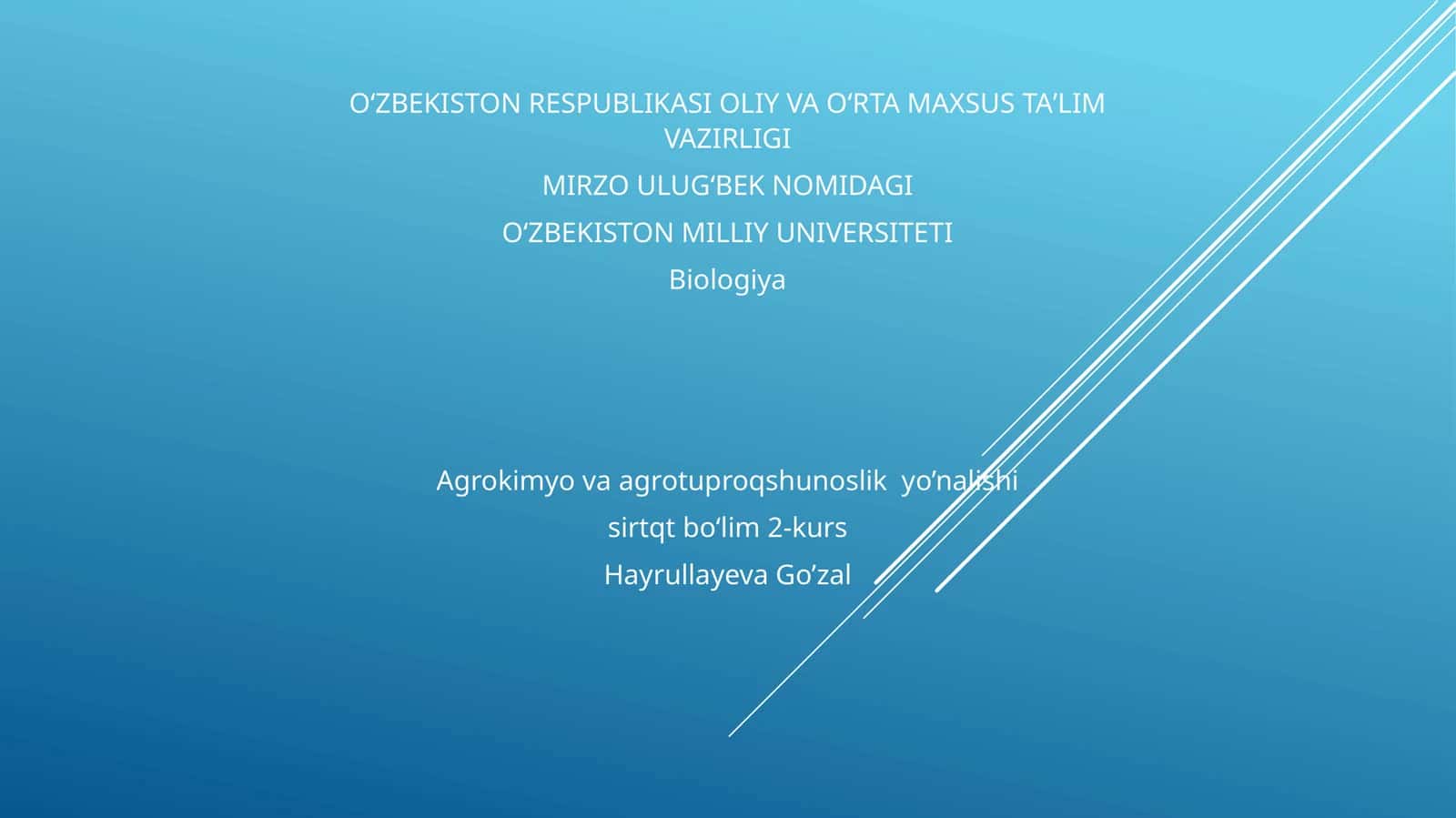 Biologiya Agrokimyo va agrotuproqshunoslik yo’nalishi