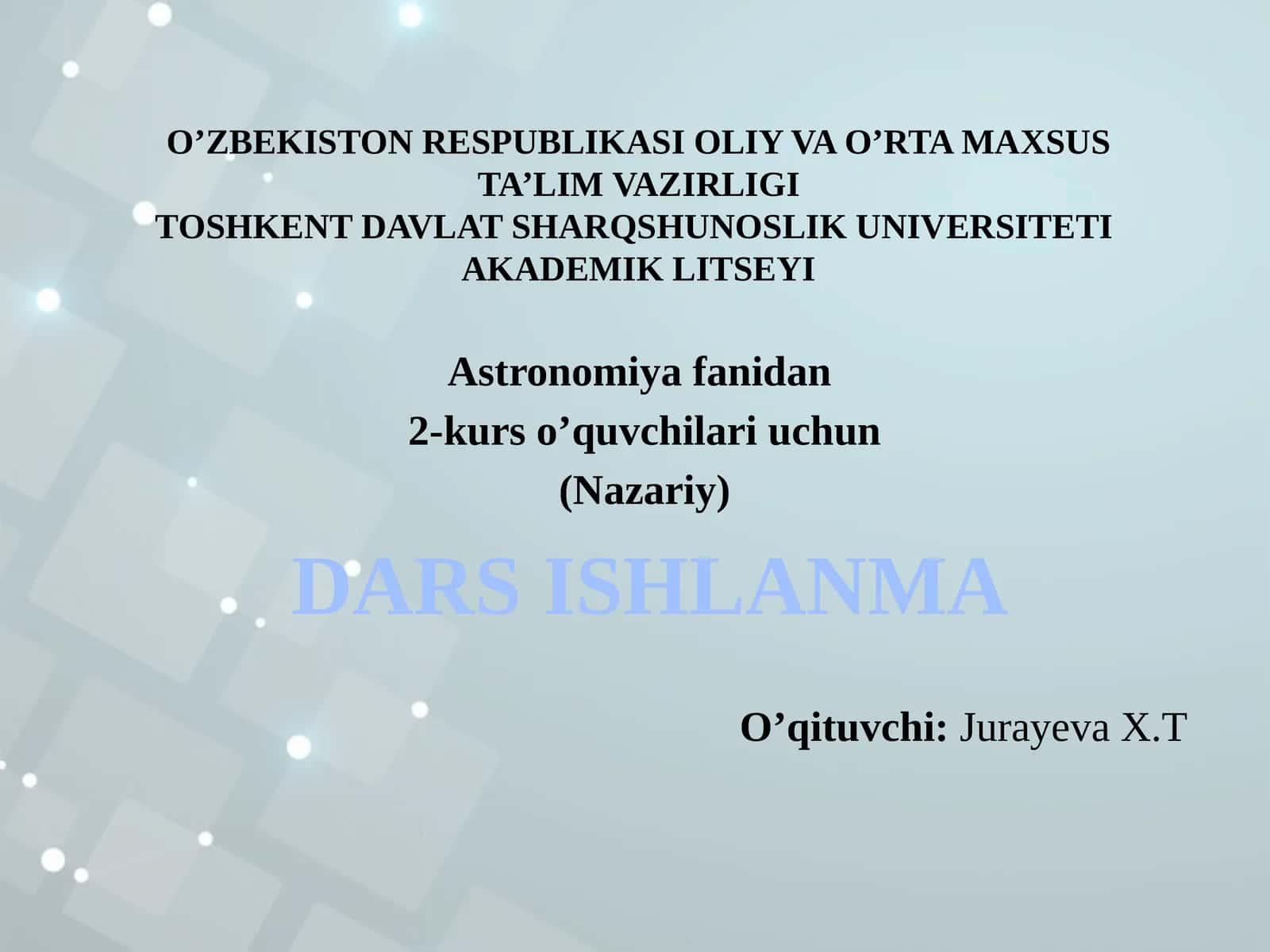 DARS ISHLANMA Astronomiyada uzunlik o’lchov birliklari.Ikkijism massasi.Kosmik tezlik