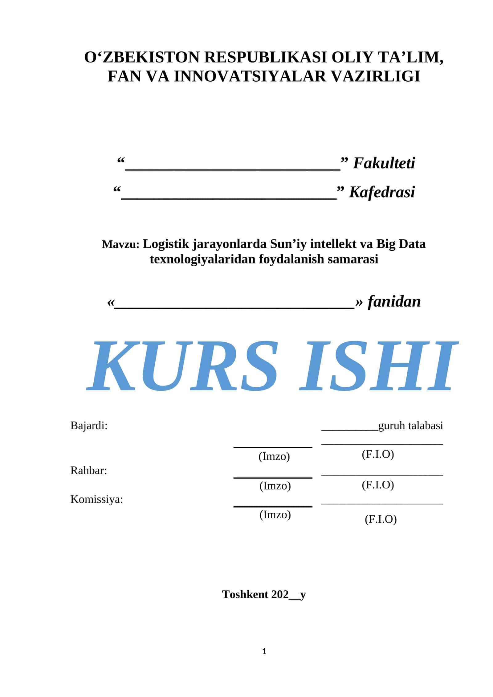 Logistik jarayonlarda Sun’iy intellekt va Big Data texnologiyalaridan foydalanish samarasi