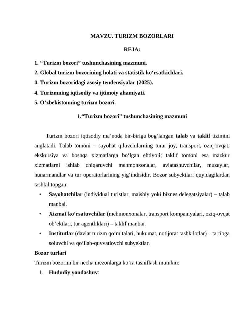 TURIZM BOZORLARI