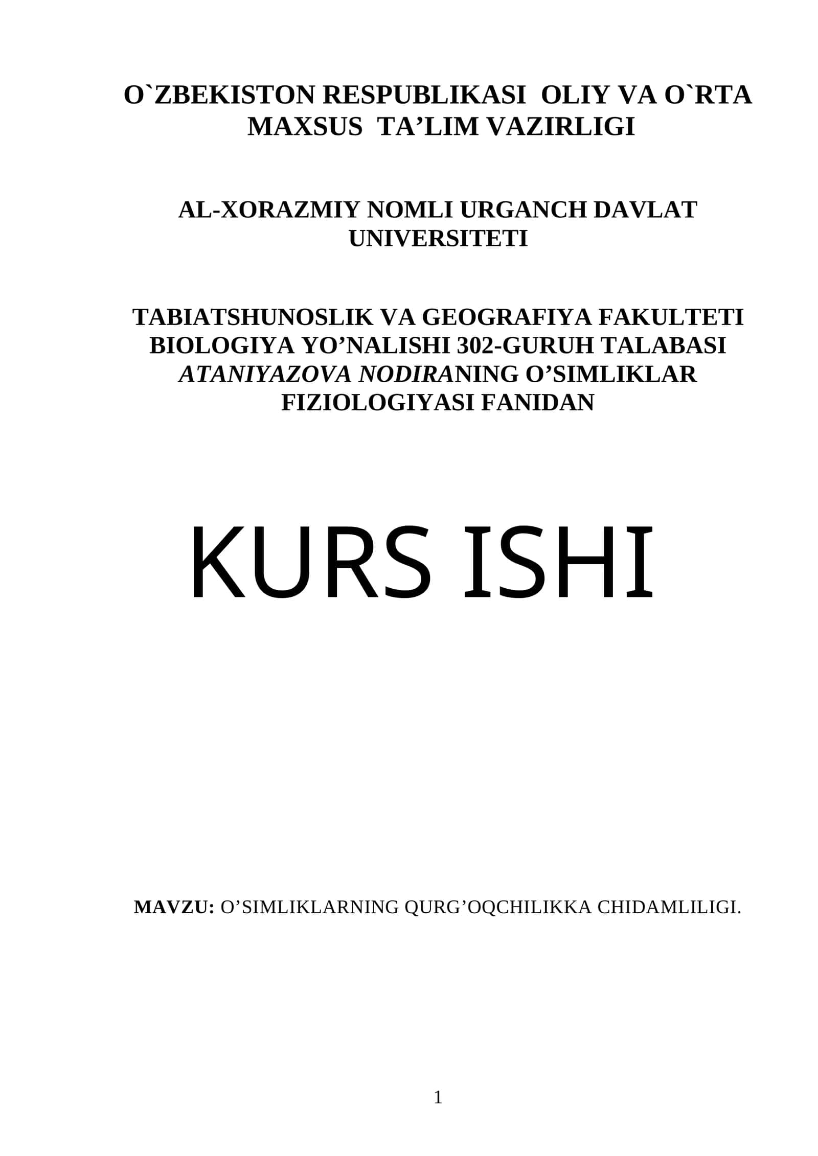 O’SIMLIKLARNING QURG’OQCHILIKKA CHIDAMLILIGI