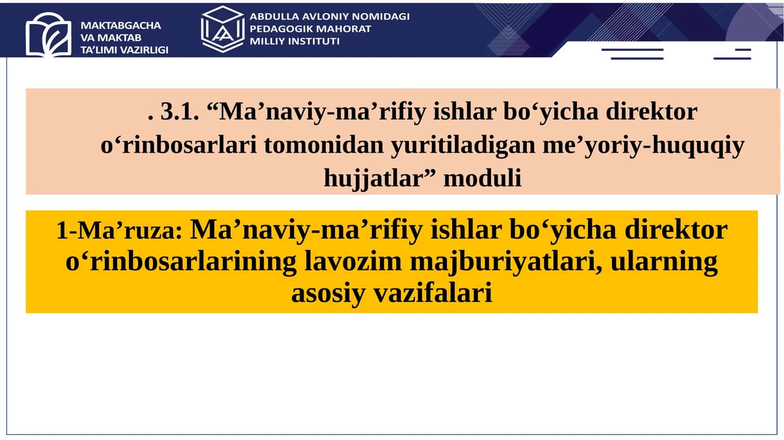 Ma’naviy-ma’rifiy ishlar bo‘yicha direktor o‘rinbosarlarining lavozim majburiyatlari, ularning asosiy vazifalari