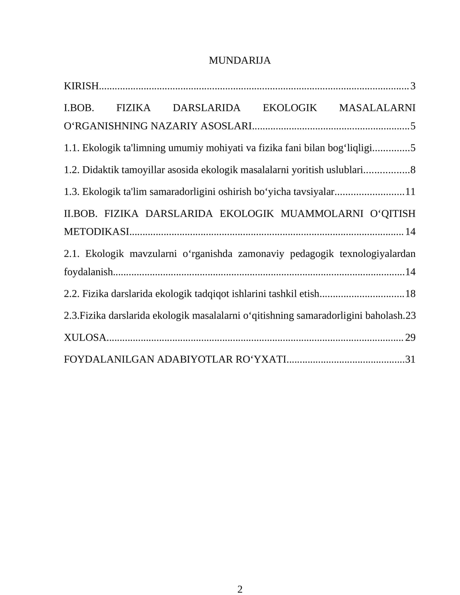 Ekologik muammolarni fizika darslarida o‘qitish metodikasi