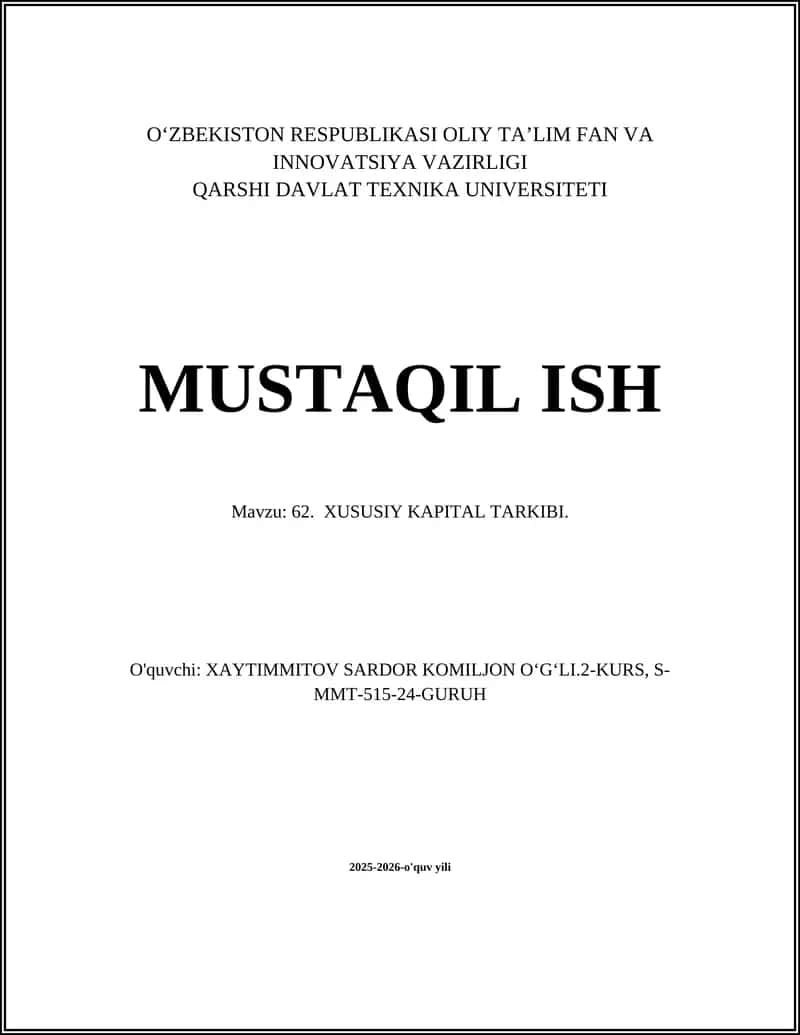 Xususiy Kapital Tarkibi