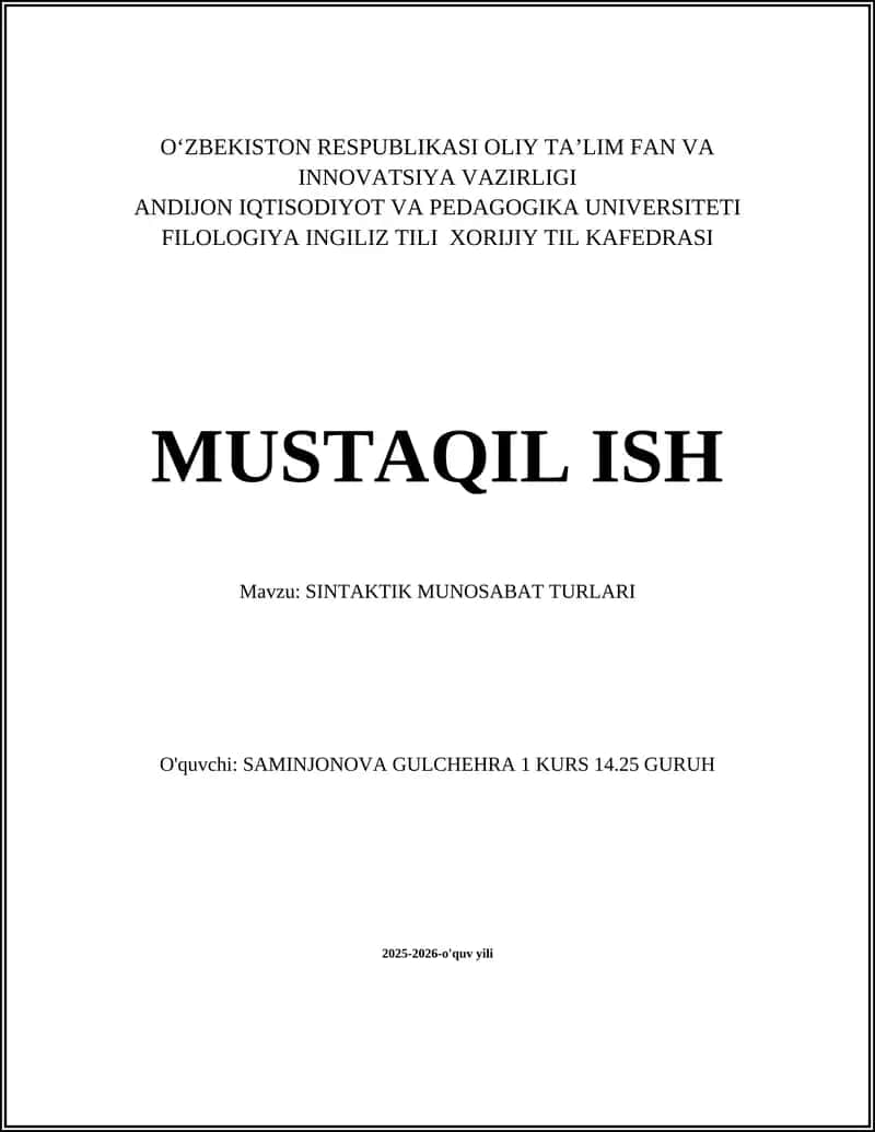 SINTAKTIK MUNOSABAT TURLARI