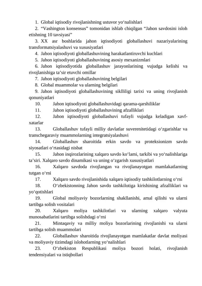 Global iqtisodiy rivojlanishning ustuvor yo‘nalishlari