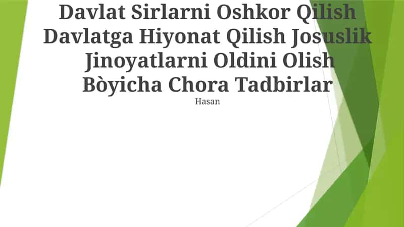 Ayg'oqchilik Davlatga Hiyonat Qilish Josuslik Tadbirlar
