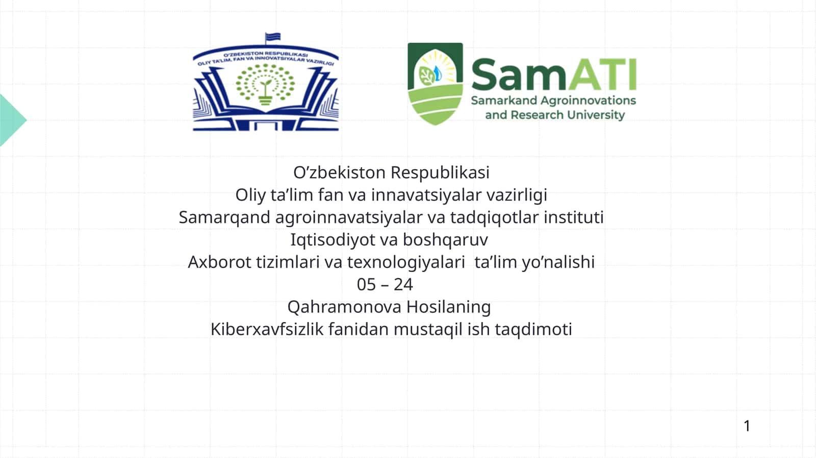 Kiberxavfsizlik fanidan mustaqil ish taqdimoti