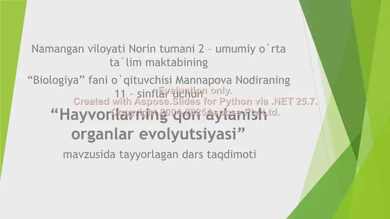 "Hayvonlarning qon aylanish organlarining evolyutsiyasi"