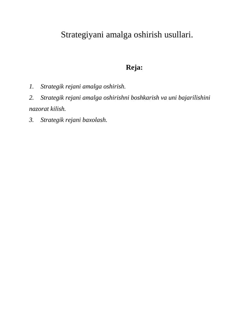 Strategiyani amalga oshirish usullari