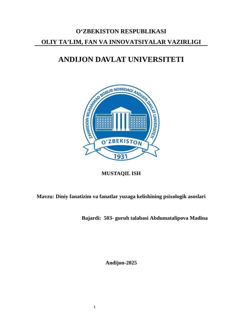 Diniy fanatizim va fanatlar yuzaga kelishining psixologik asoslari