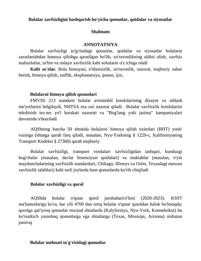 Bolalar xavfsizligini boshqarish bo'yicha qonunlar, qoidalar va siyosatlar
