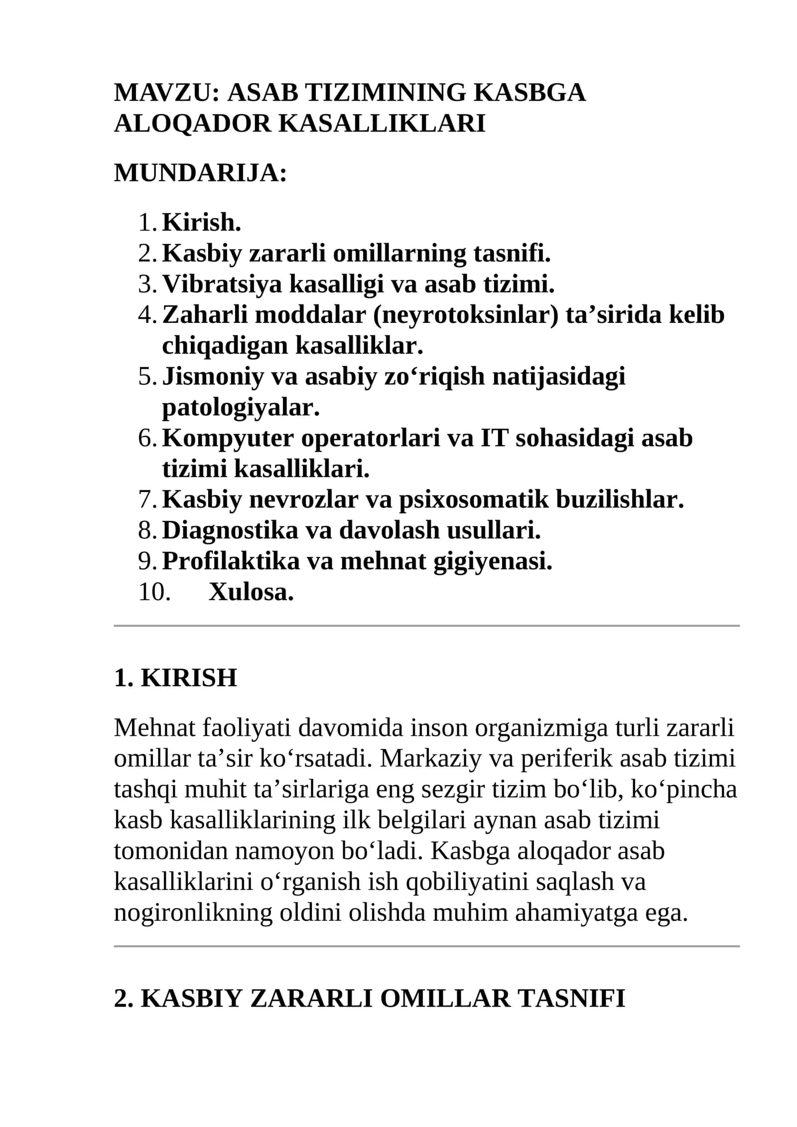 ASAB TIZIMINING KASBGA ALOQADOR KASALLIKLARI