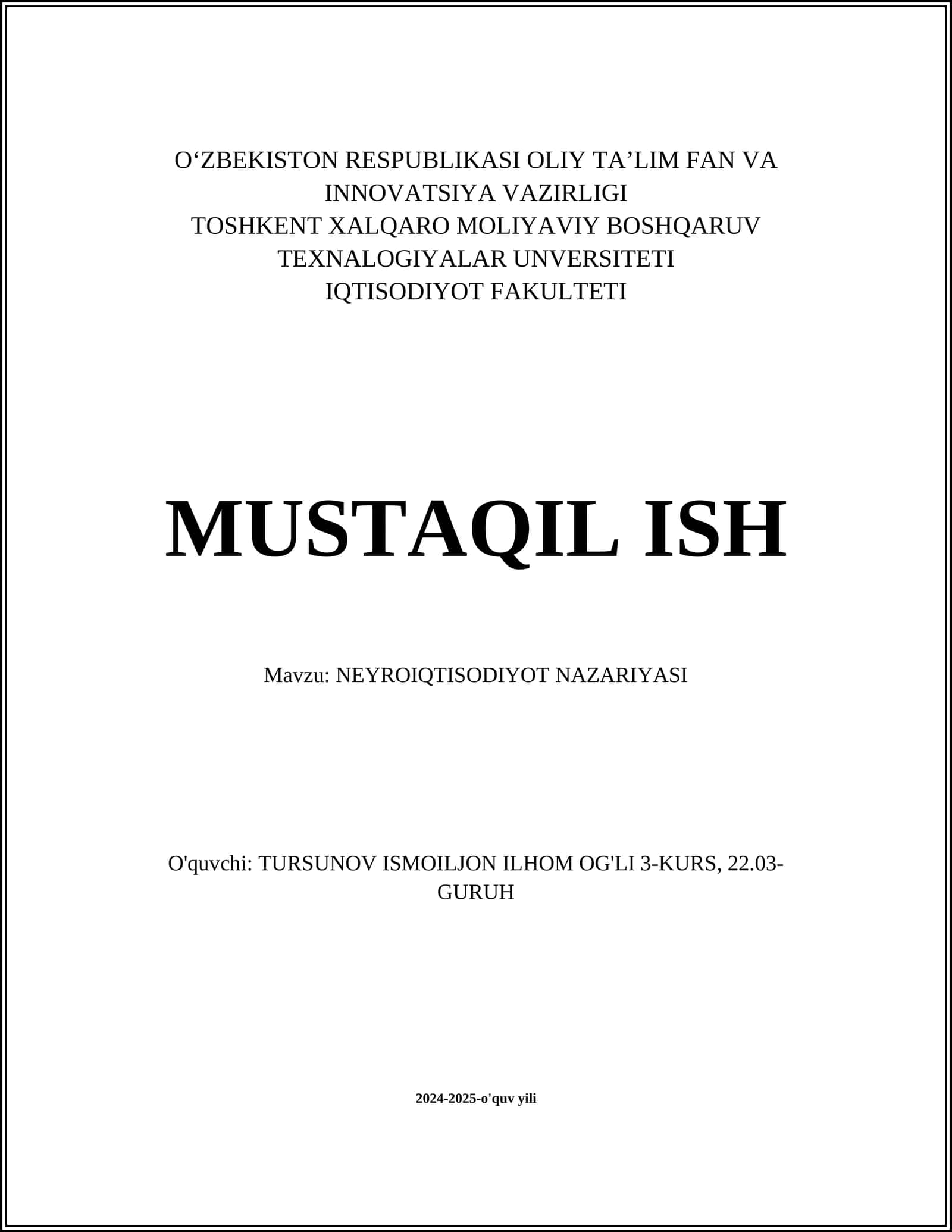 NEYROIQTISODIYOT NAZARIYASI