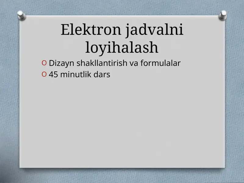 Elektron jadvalni loyihalash