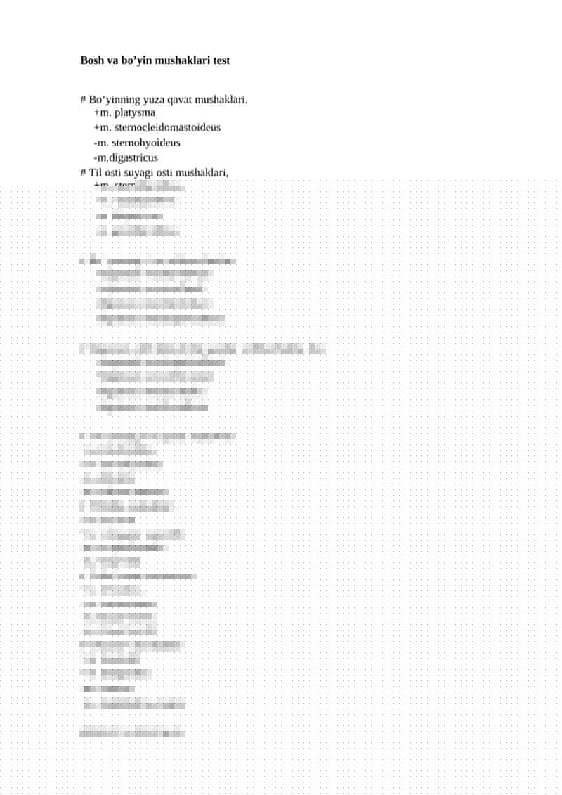 Bosh va bo’yin mushaklari test