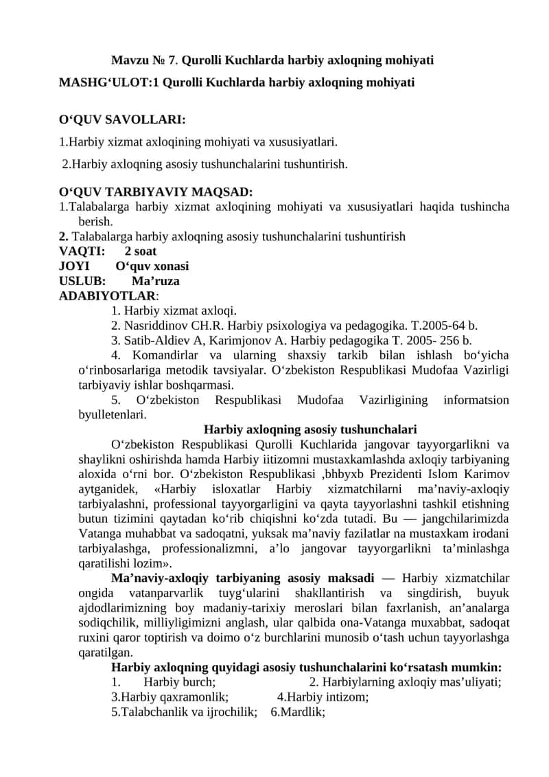 Qurolli Kuchlarda harbiy axloqning mohiyati