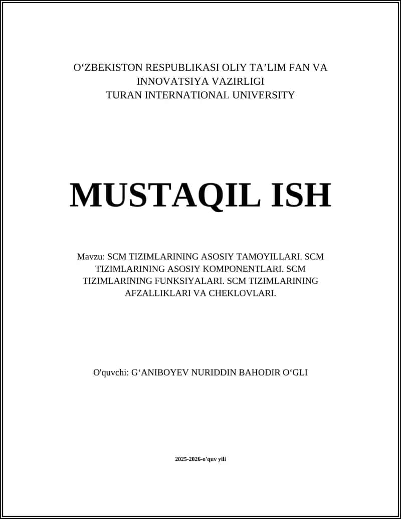 SCM TIZIMLARINING ASOSIY TAMOYILLARI