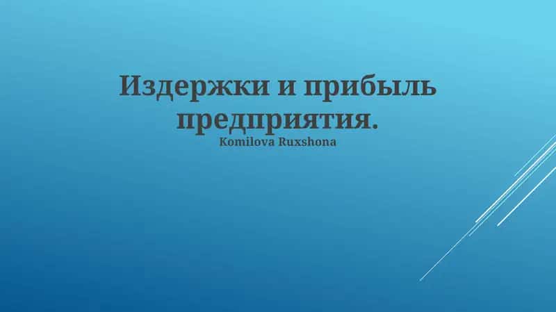 Издержки и прибыль предприятия