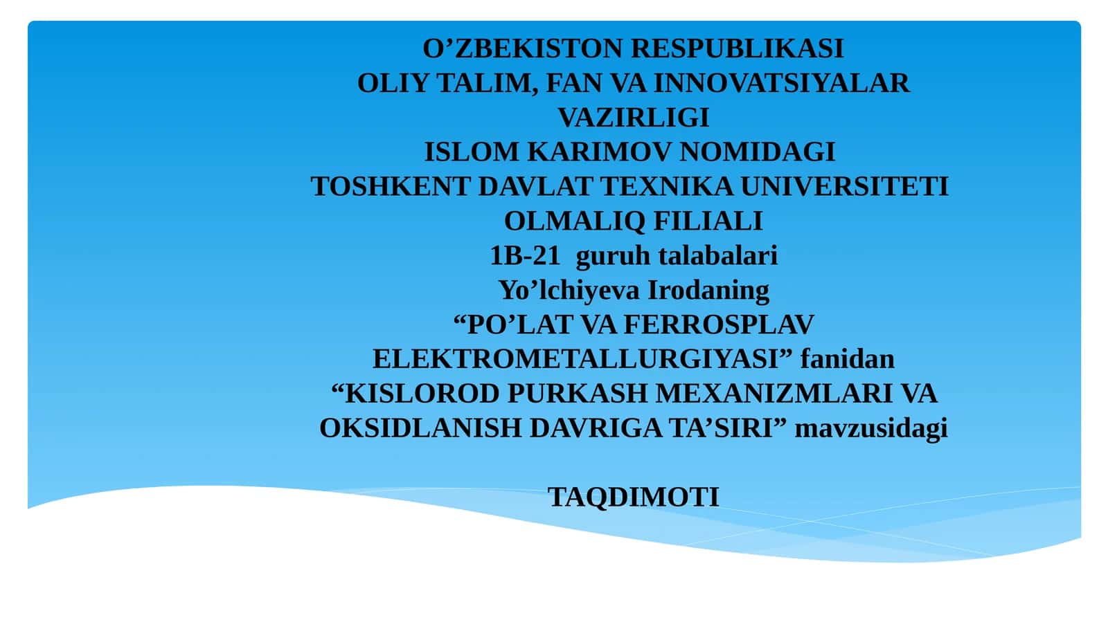 KISLOROD PURKASH MEXANIZMLARI VA OKSIDLANISH DAVRIGA TA’SIRI