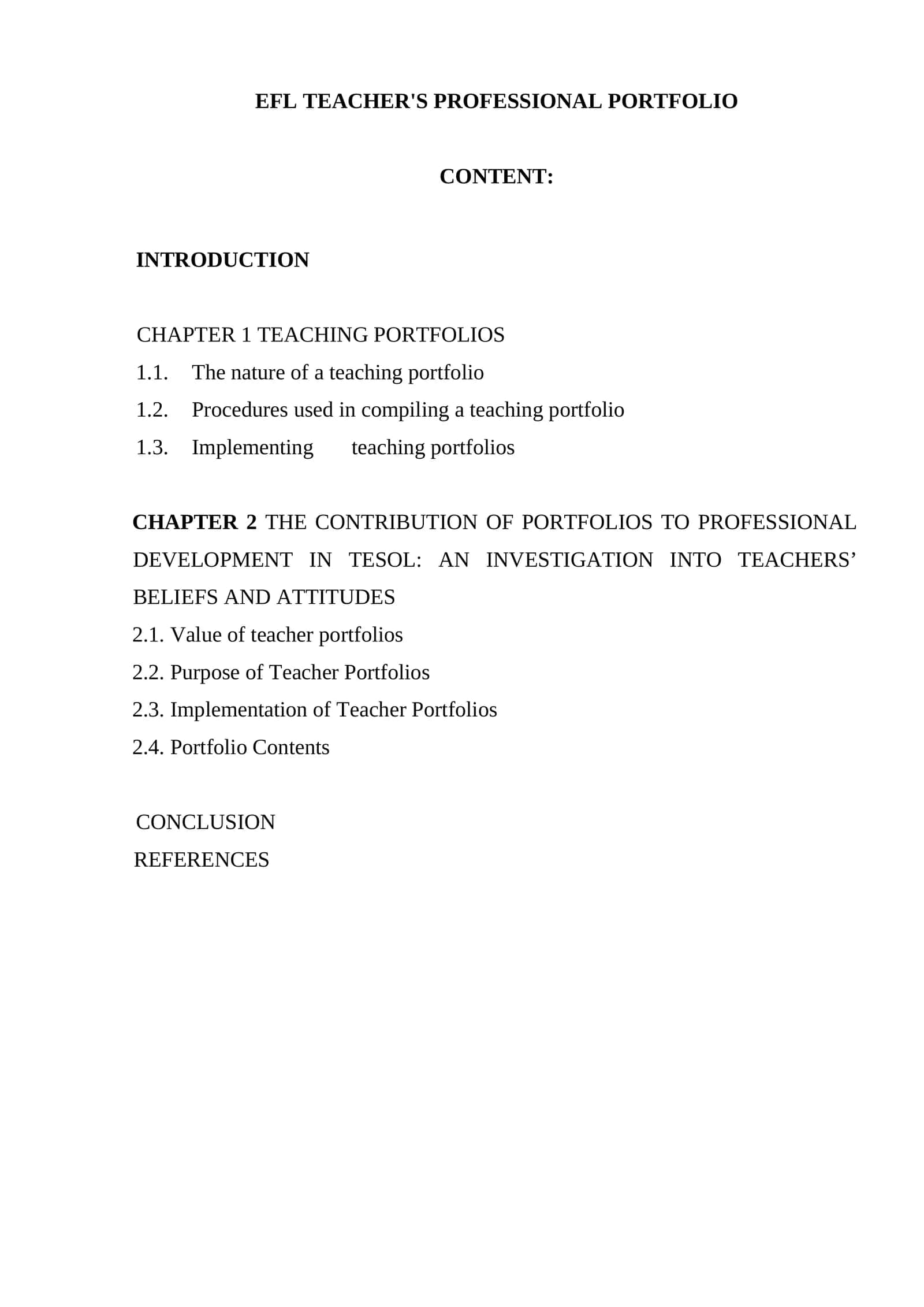 EFL TEACHER'S PROFESSIONAL PORTFOLIO