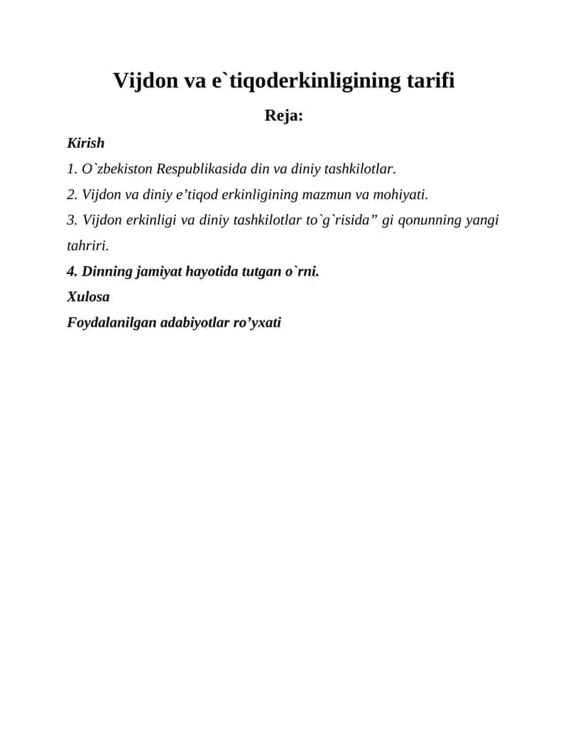 Vijdon va e`tiqoderkinligining tarifi