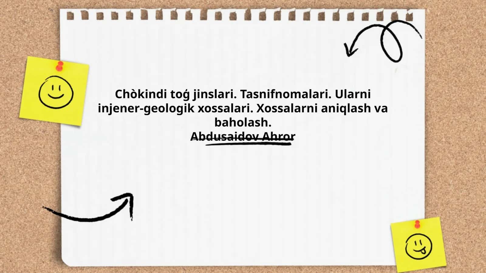 Chòkindi toģ jinslari. Tasnifnomalari. Ularni injener-geologik xossalari. Xossalarni aniqlash va baholash