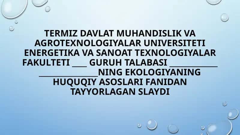 Atmosfera havosini ekologik-huquqiy muhofaza qilish
