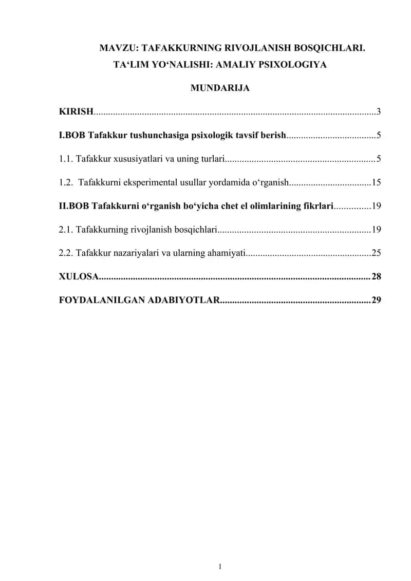 TAFAKKURNING RIVOJLANISH BOSQICHLARI