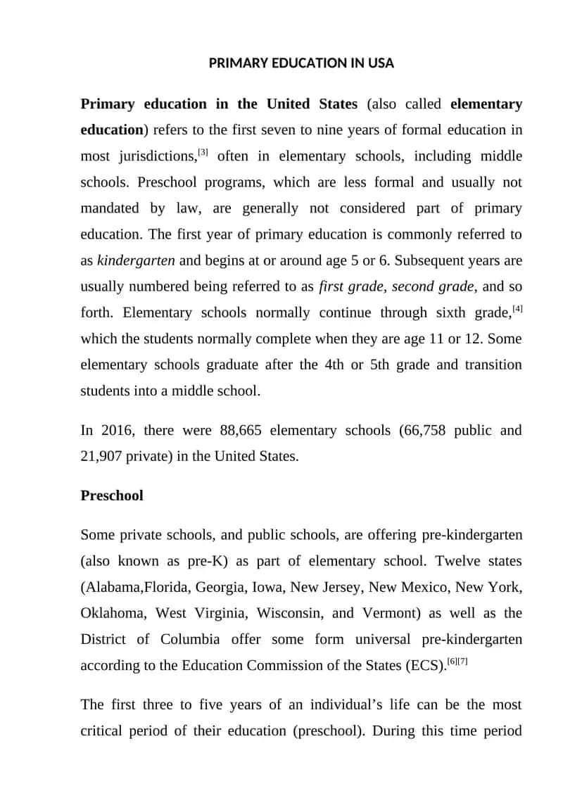 PRIMARY EDUCATION IN USA