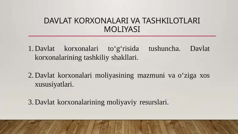 Davlat Korxonalari Va Tashkilotlarimoliyasi