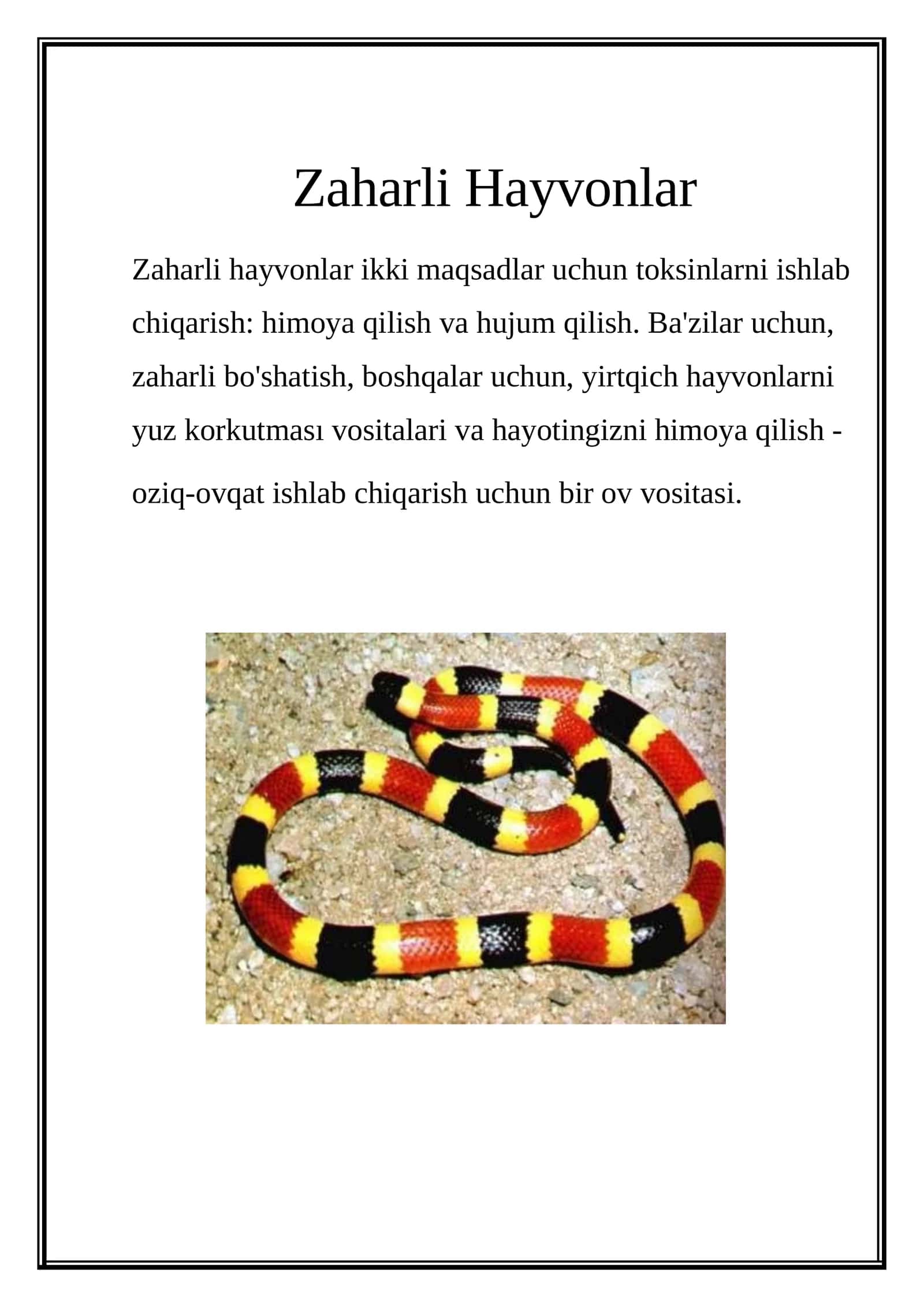 Zaharli Hayvonlar